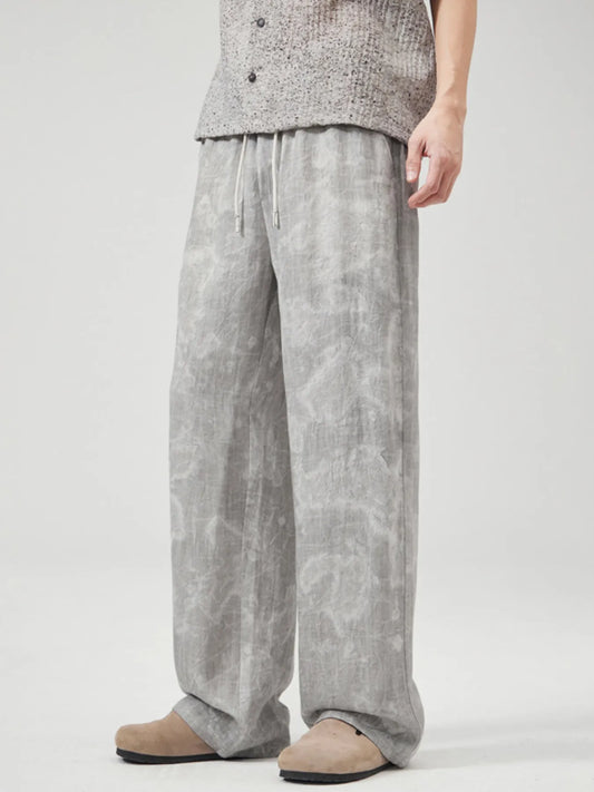 Men's Full Size Drawstring Wide Leg Breathable Pants Plus Size Grey - Fashorio