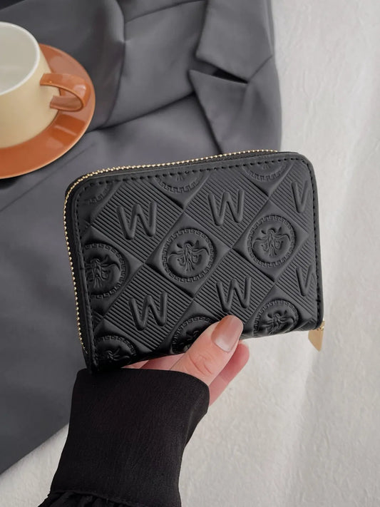 Embossed Zip Mini Wallet Black One Size - Fashorio