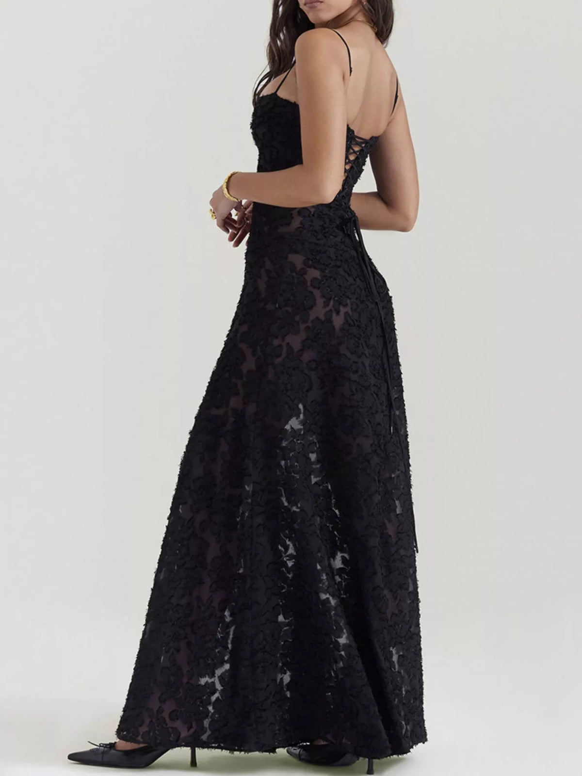 Lace maxi dress side view