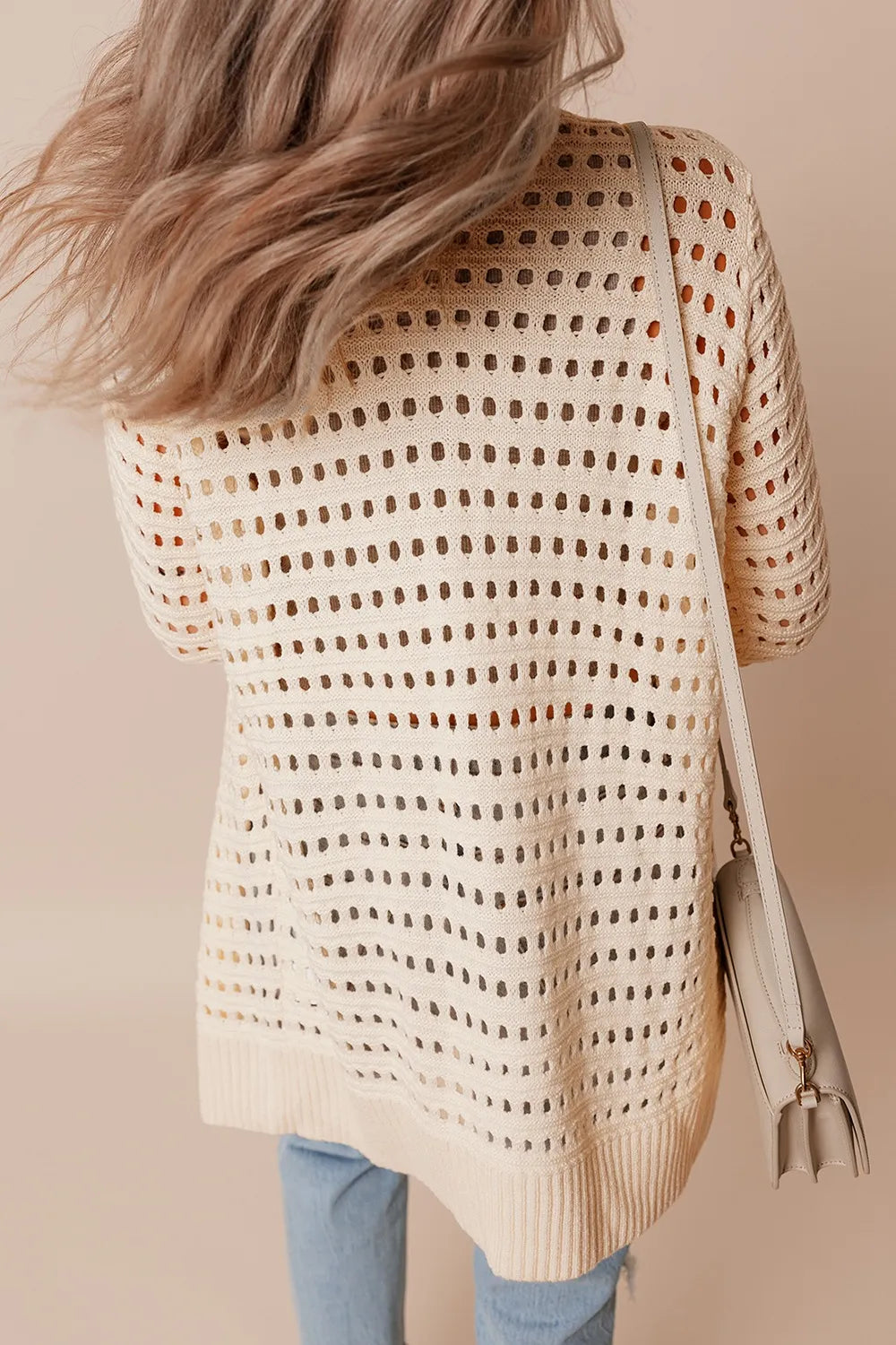 Openwork Open Front Cardigan - Fashorio
