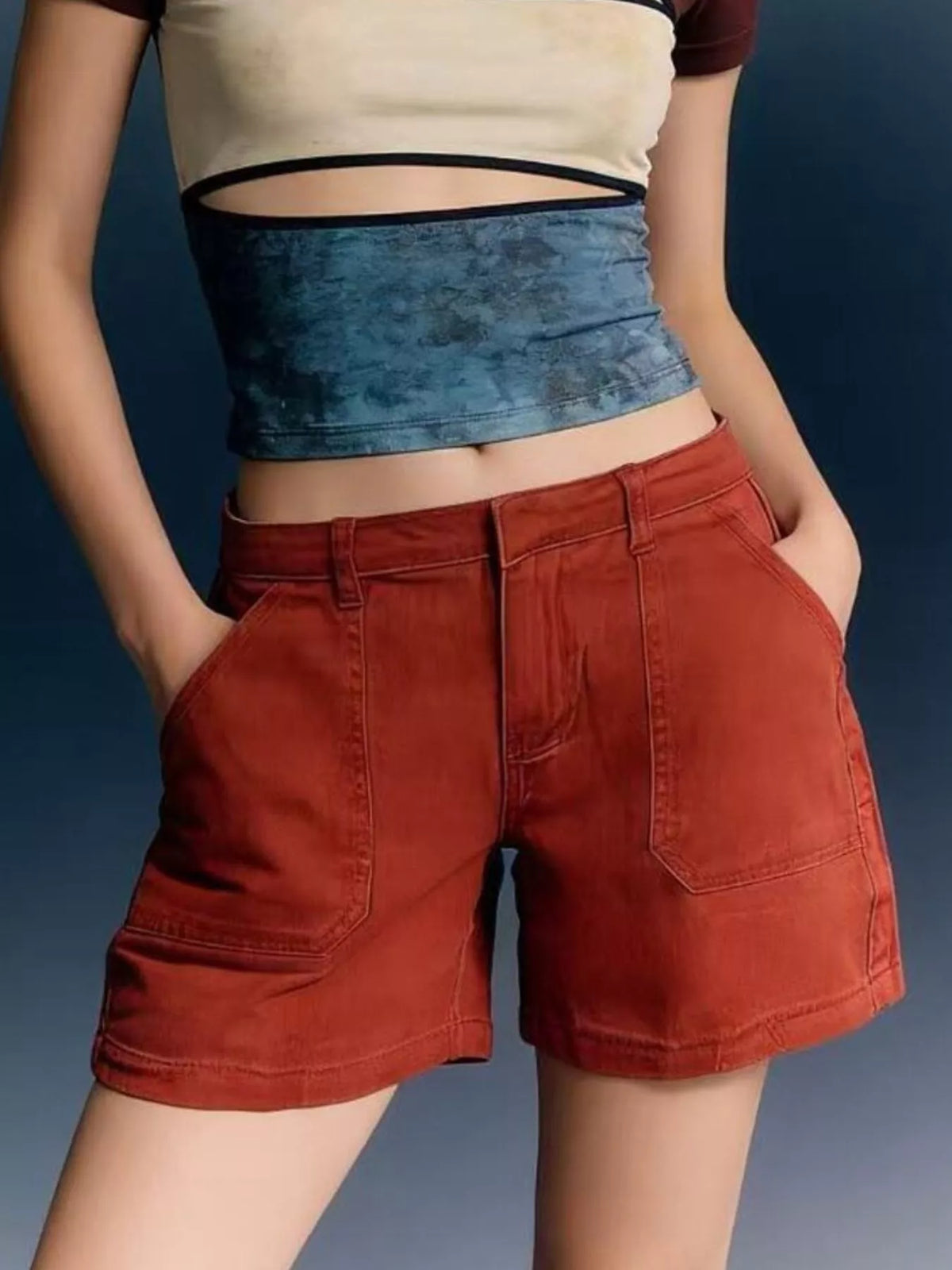 Denim shorts alternate color flat lay