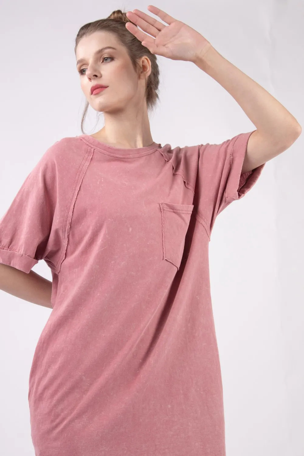 Washed Round Neck Tee Mini Dress in Mauve detail