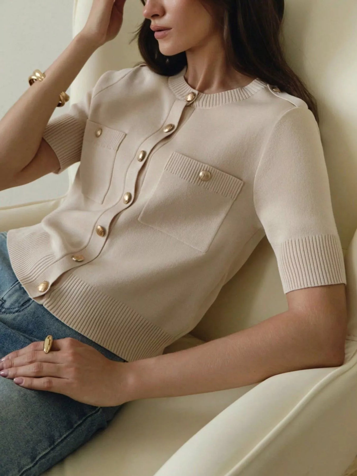 Short sleeve cardigan side view