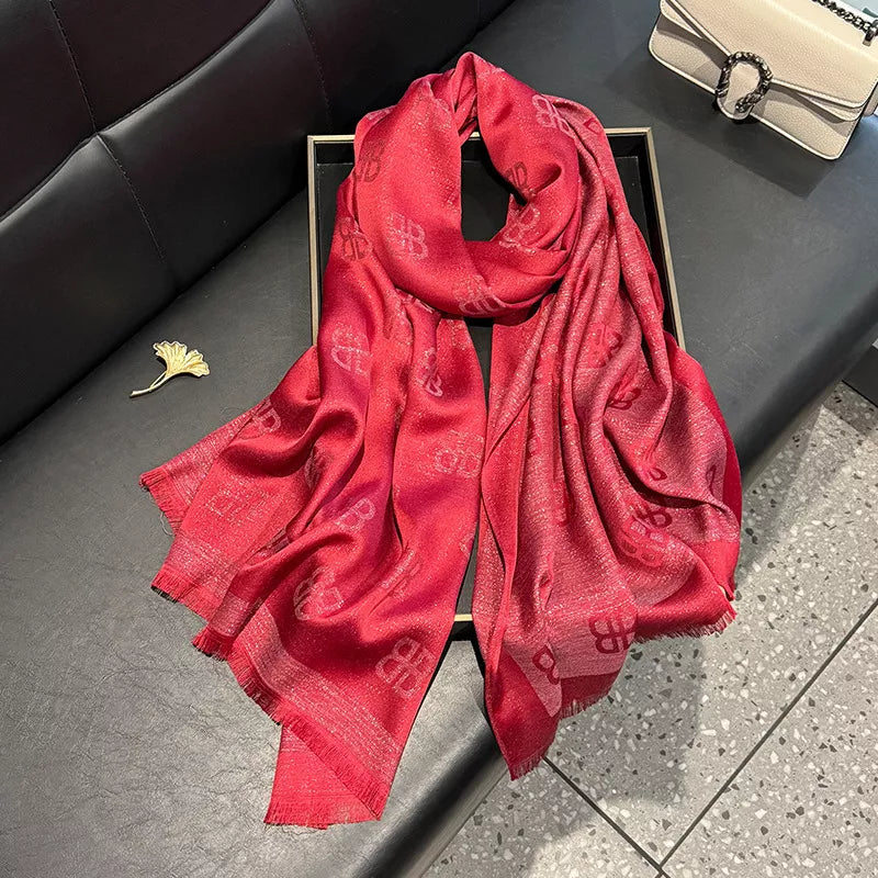 Raw hem lightweight scarf in a soft red tone