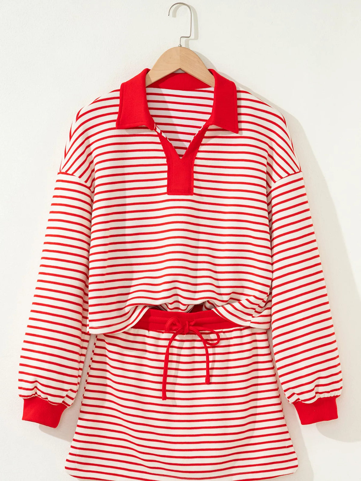 Stripe Drop Shoulder Pullover and Skort Two Piece Set, view 6