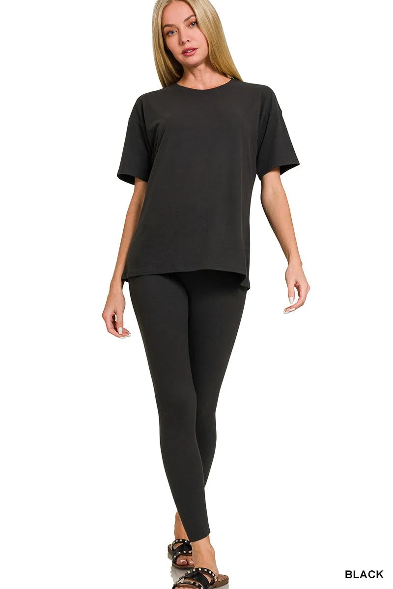Brushed short sleeve top and pants lounge set front view