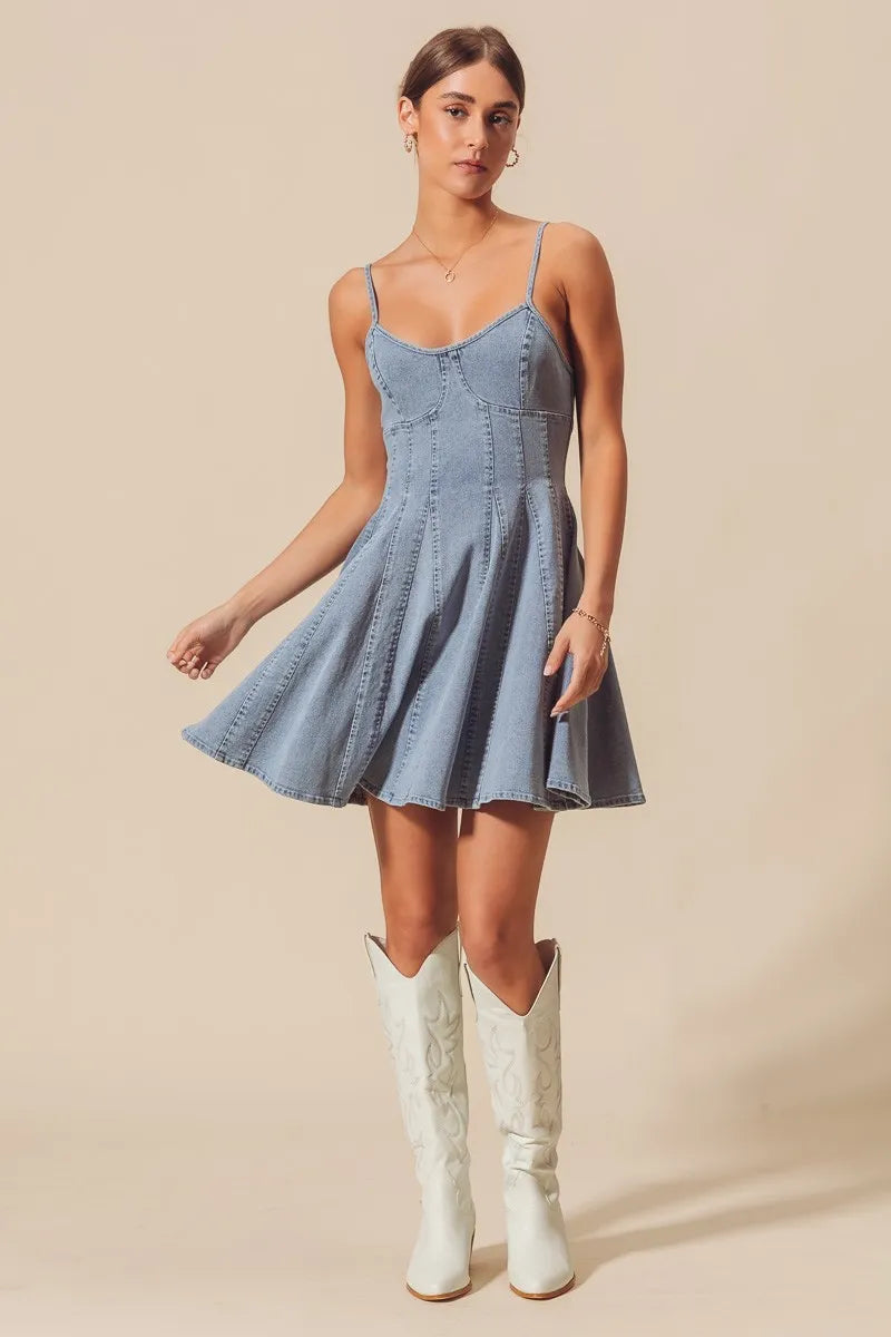SO ME A Line Fit and Flare Denim Mini Dress - Fashorio