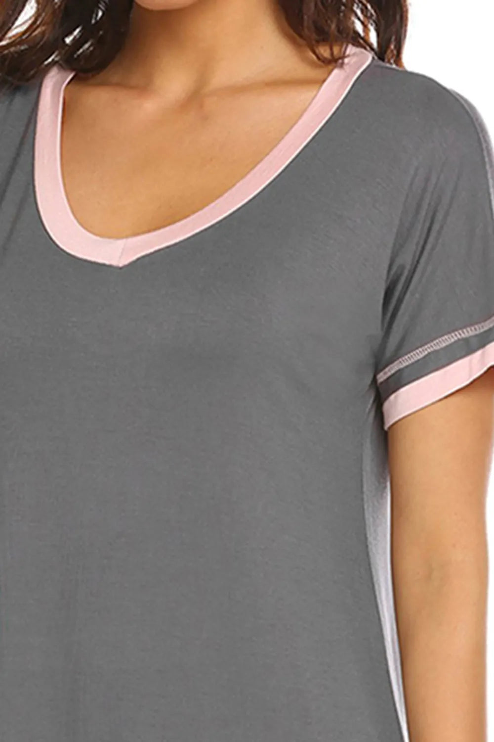 Contrast Trim Short Sleeve Lounge Dress - Fashorio