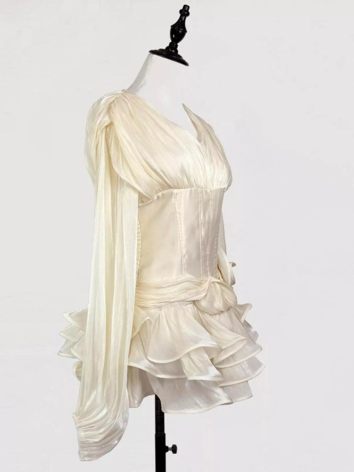 Ruffled mini dress smocked bodice detail