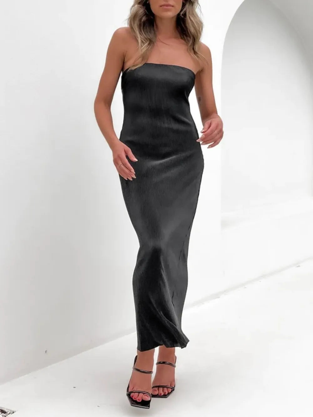 Maxi dress shown in a deep color option