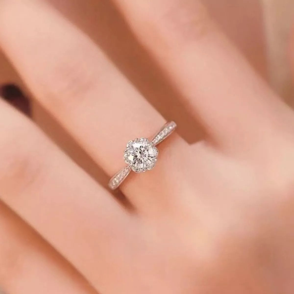 Moissanite ring worn on the hand