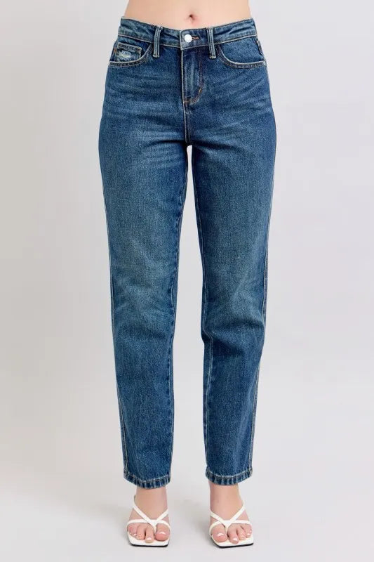 Judy Blue high waisted rigid magic straight leg jeans front view
