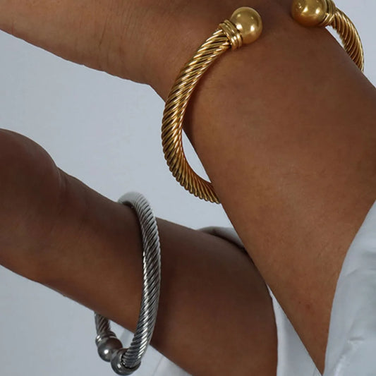 Stainless Steel Twisted Cable Cuff Bracelet - Fashorio