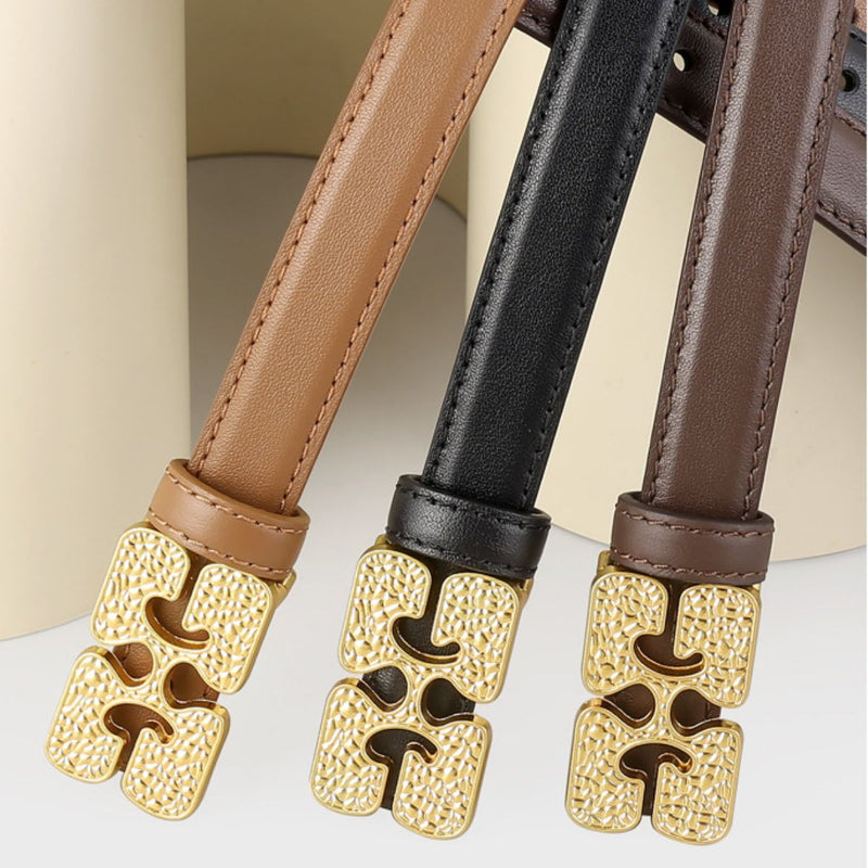 Gold buckle leather belt coiled flat