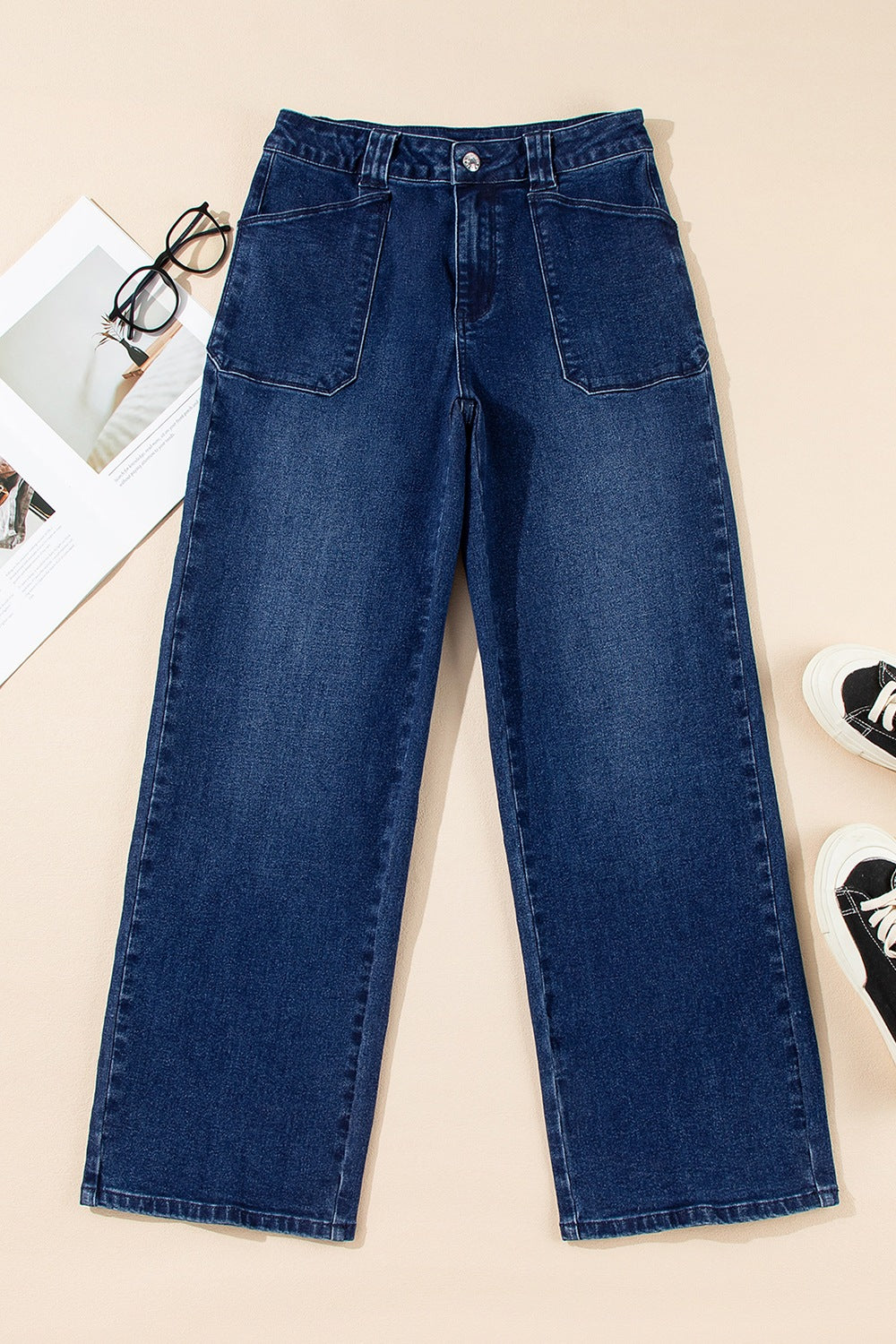 Navy wash jeans styled look