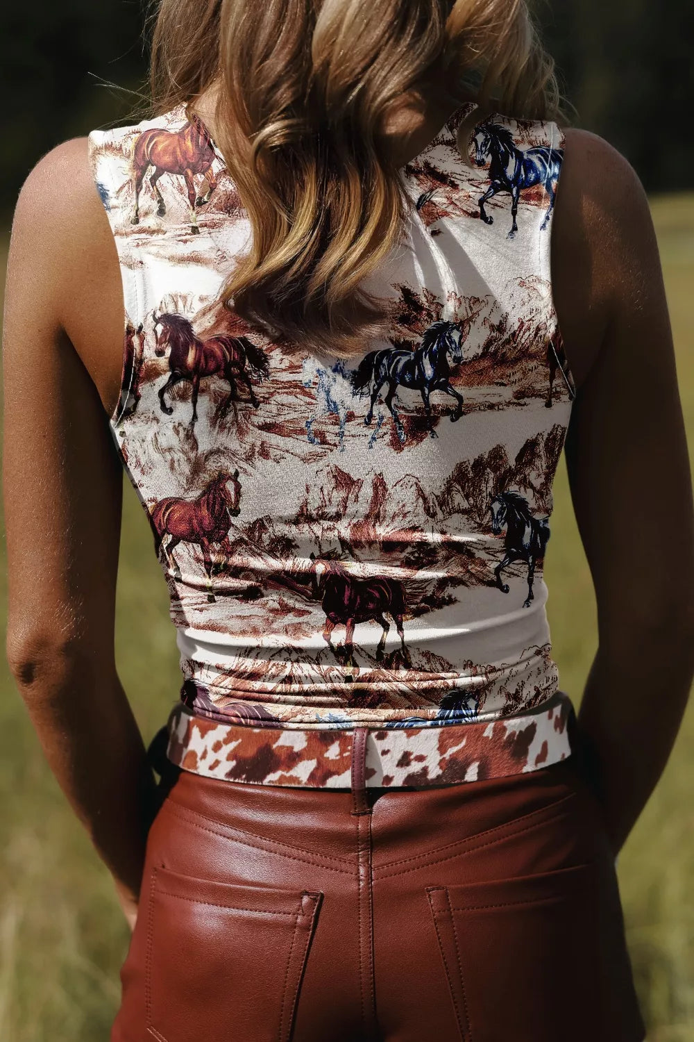 taupe western slim fit tank top styled outfit