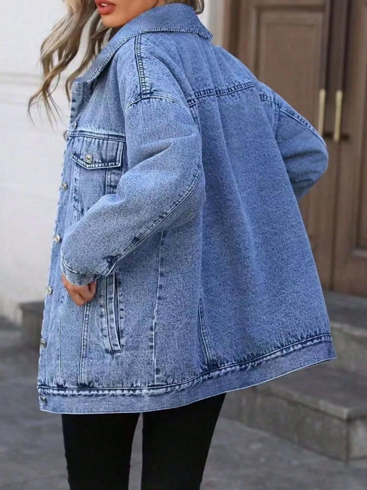 Washed Oversized Denim Jacket in Gray back view