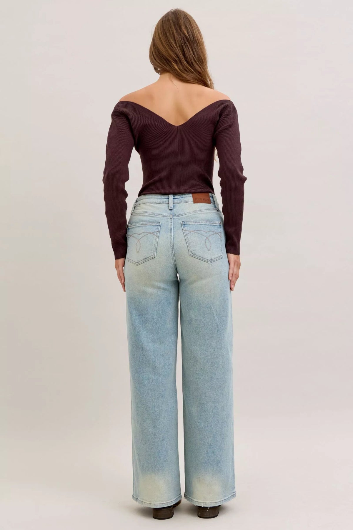 Judy Blue medium wash column jeans angled view