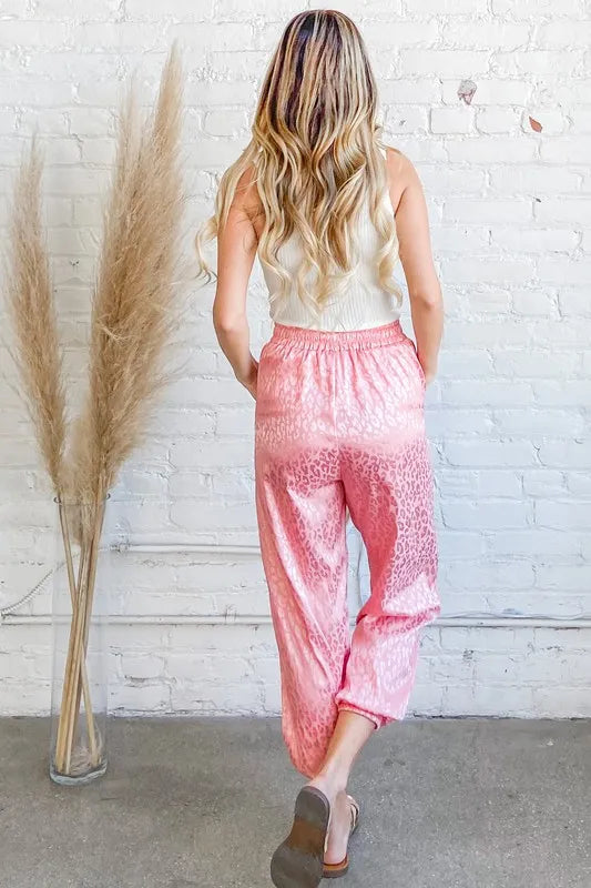 And The Why Satin Leopard Print Joggers - Fashorio