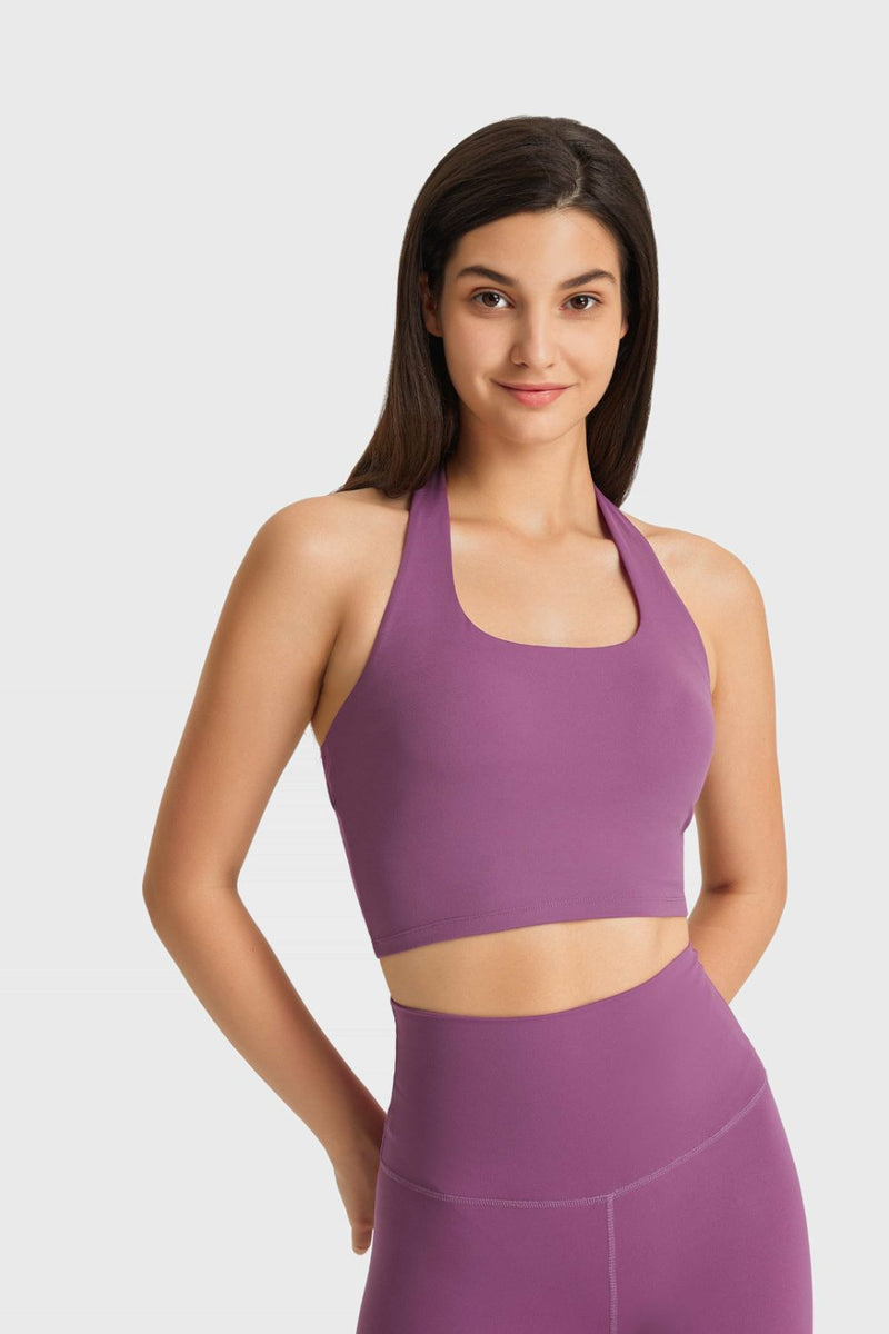 halter neck sports bra front view