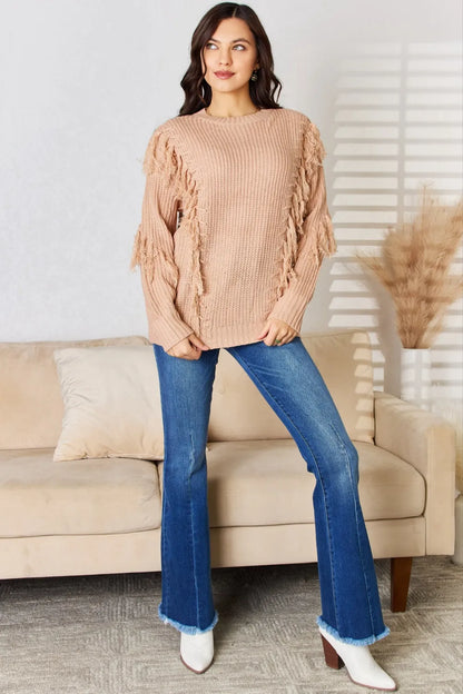 And The Why Tassel Detail Long Sleeve Sweater - Fashorio
