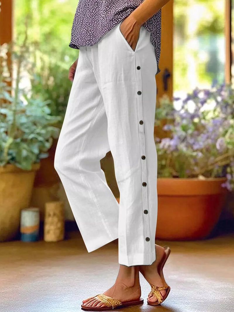Side button decor pants front view