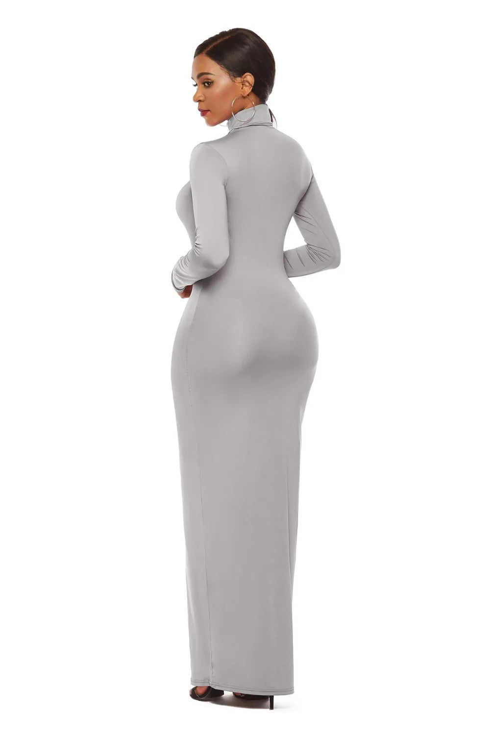 Mock neck maxi dress fitted back view