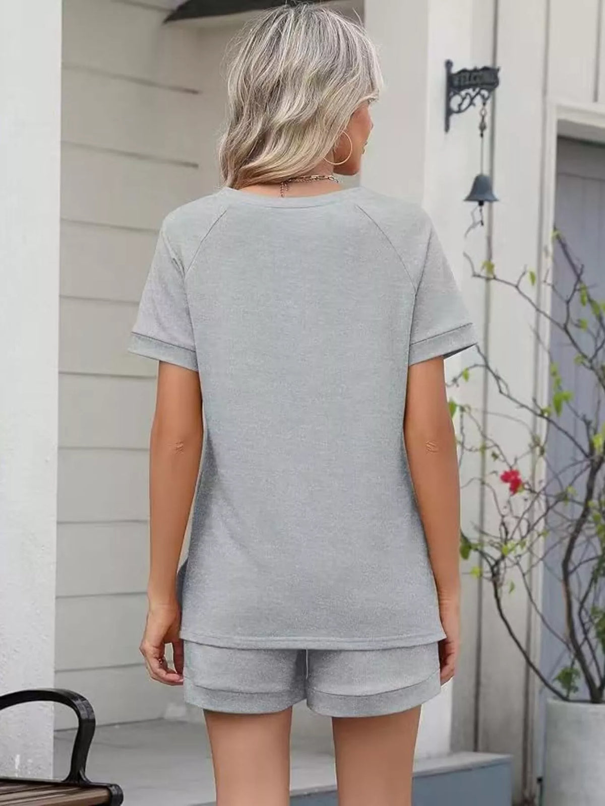 Solid Short Sleeve Top and Shorts Set, view 30