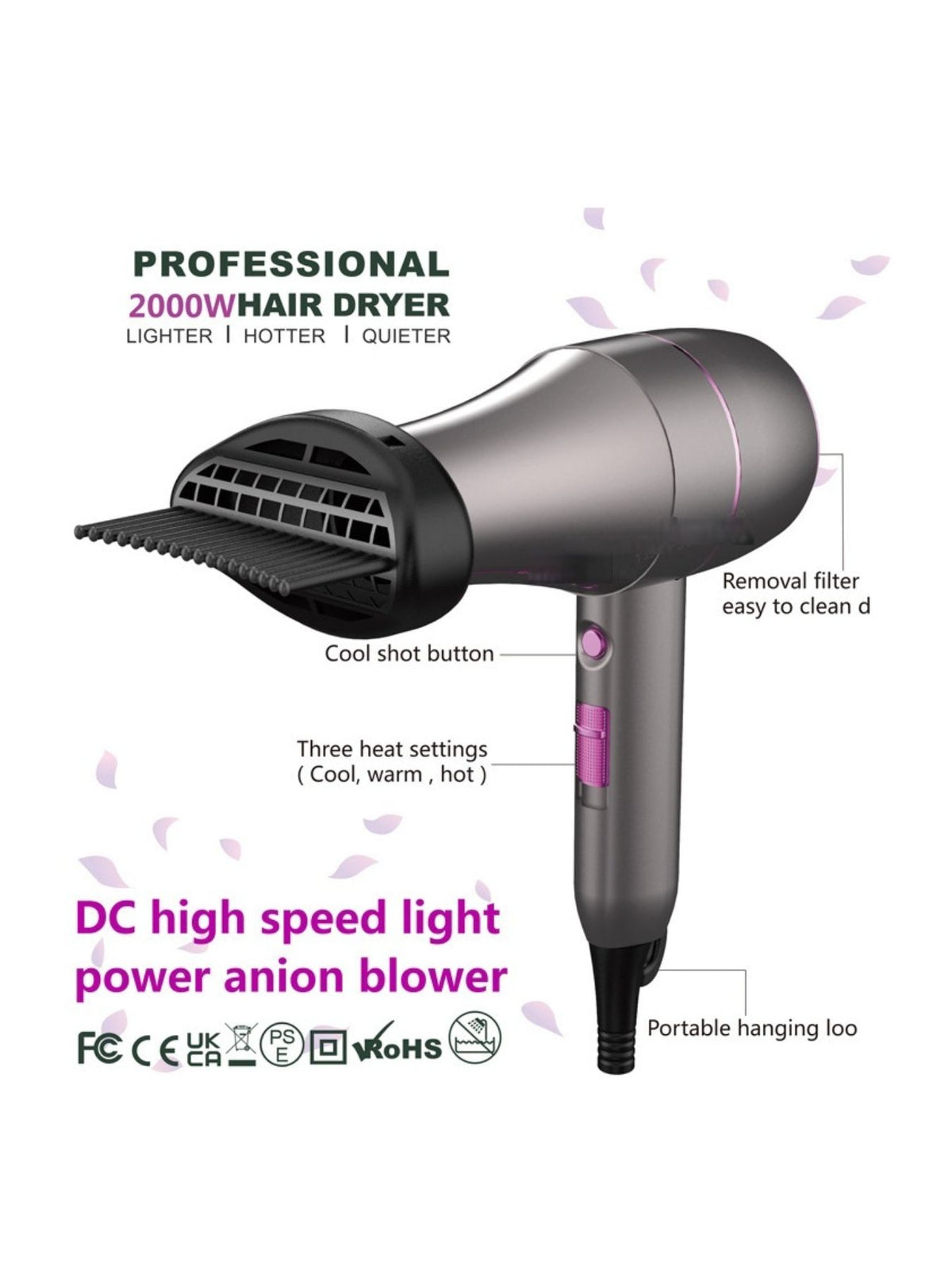 Multi speed hair dryer with attachment set