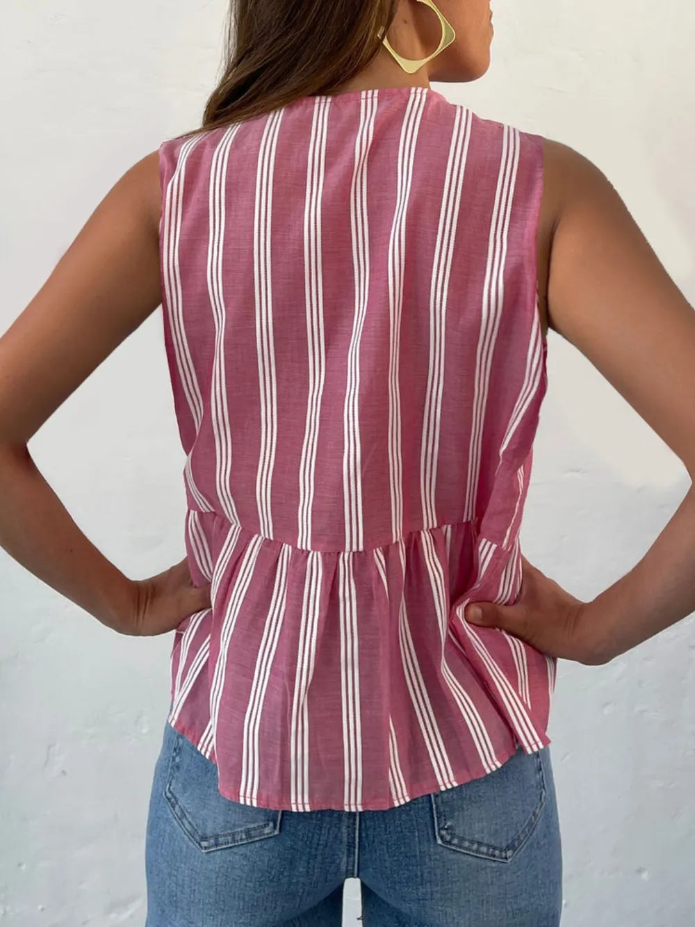 Tied striped tank top full length styled look