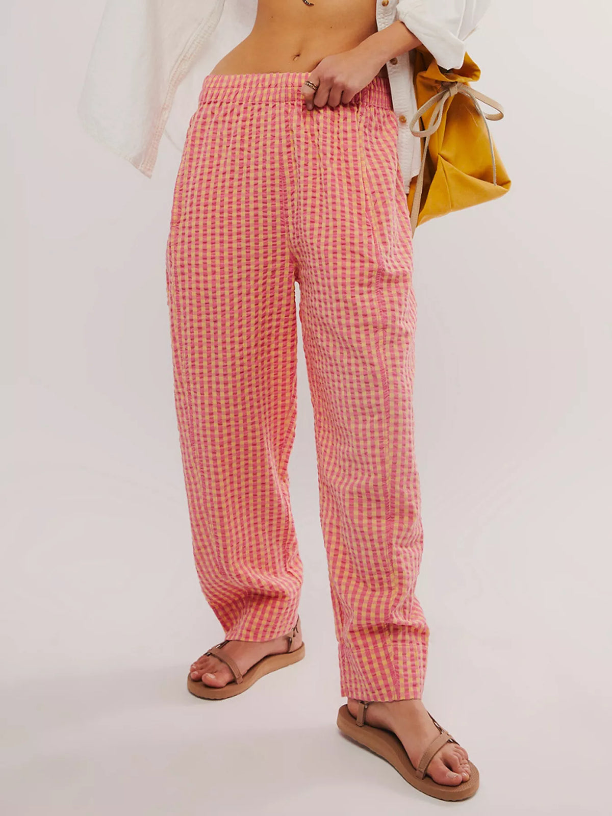 Green gingham relaxed fit pants front view