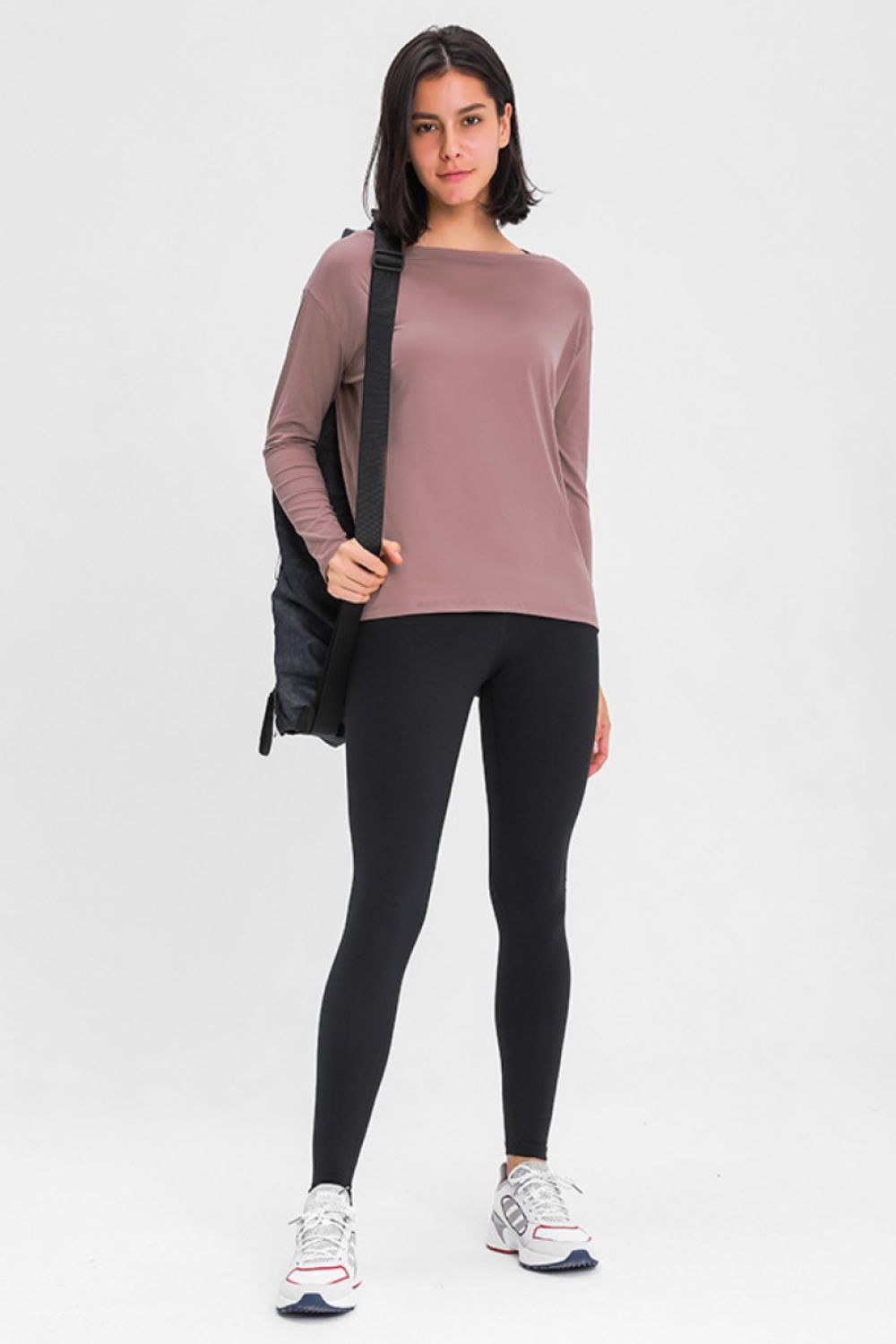 Loose fit active pullover top angled view