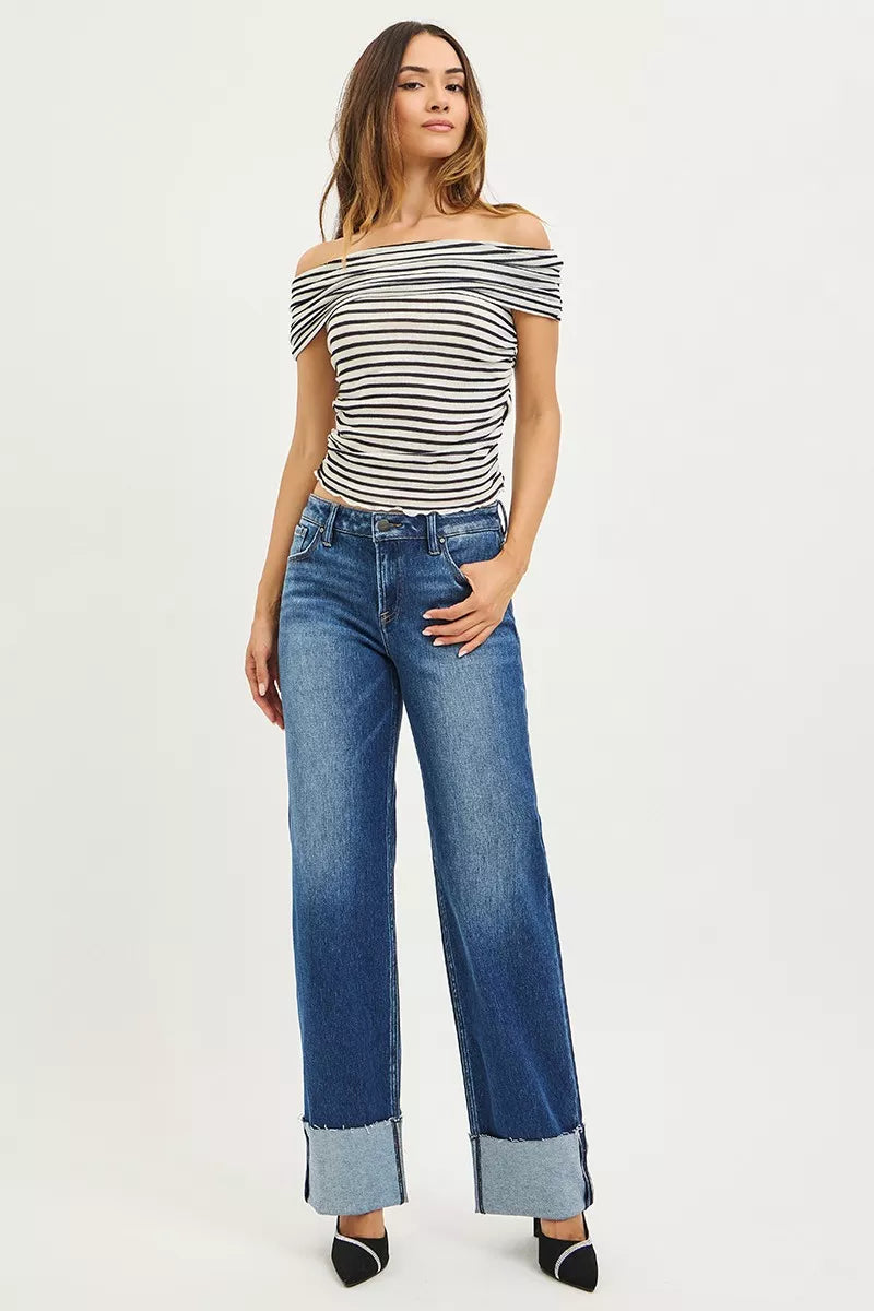 RISEN womens wide straight jeans styled outfit