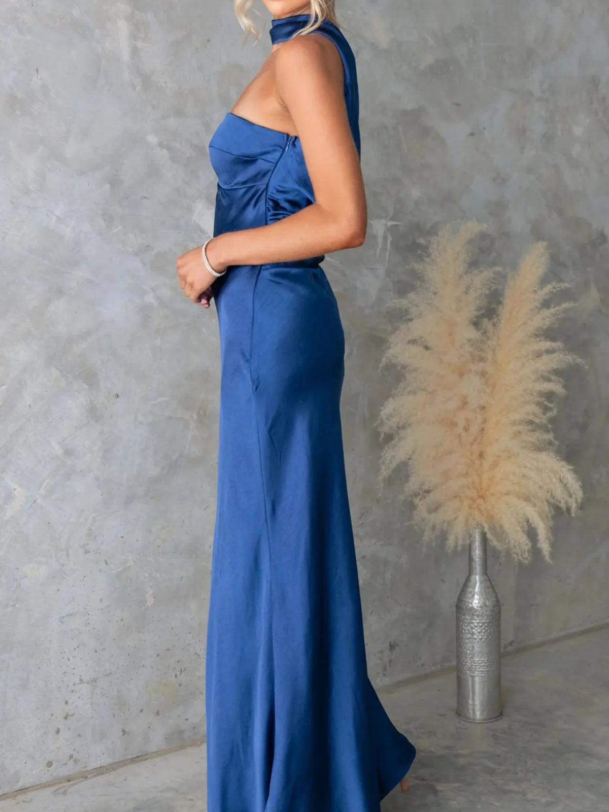 Satin tube maxi dress full length view