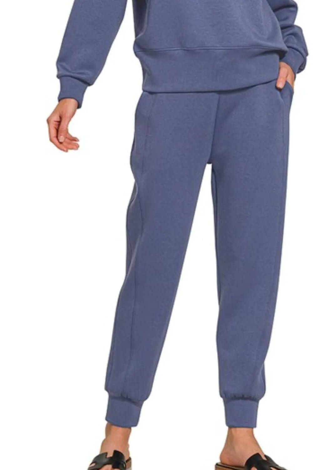Zenana Scuba Crewneck Pullover & Joggers 2 Pieces Set - Fashorio