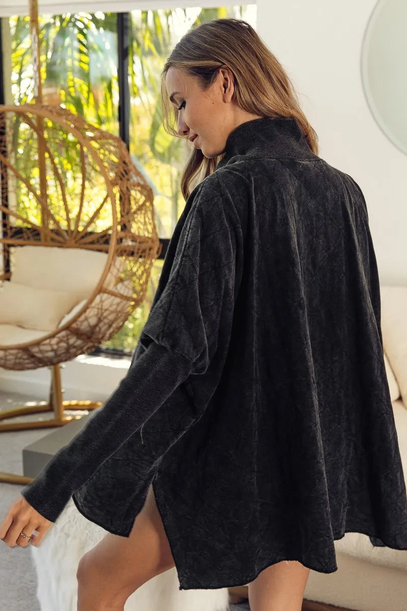 BiBi Vintage Washed Quilted Half Zip Top - Fashorio