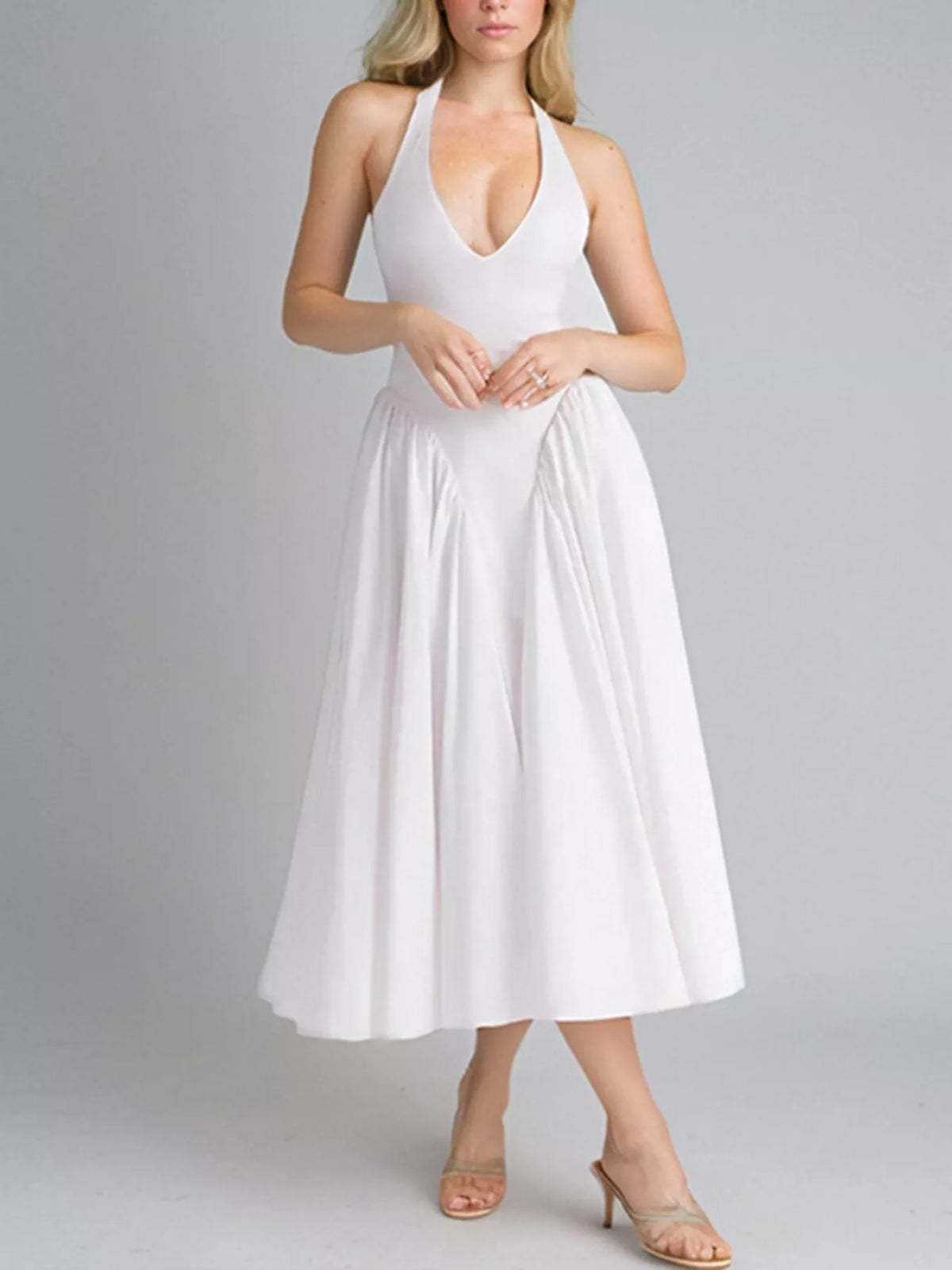 Halter neck midi dress with pockets side view