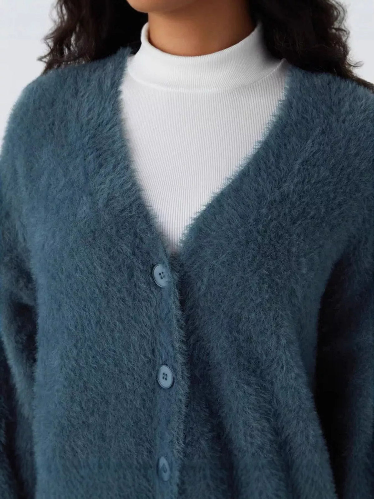 Cozy knit cardigan side view