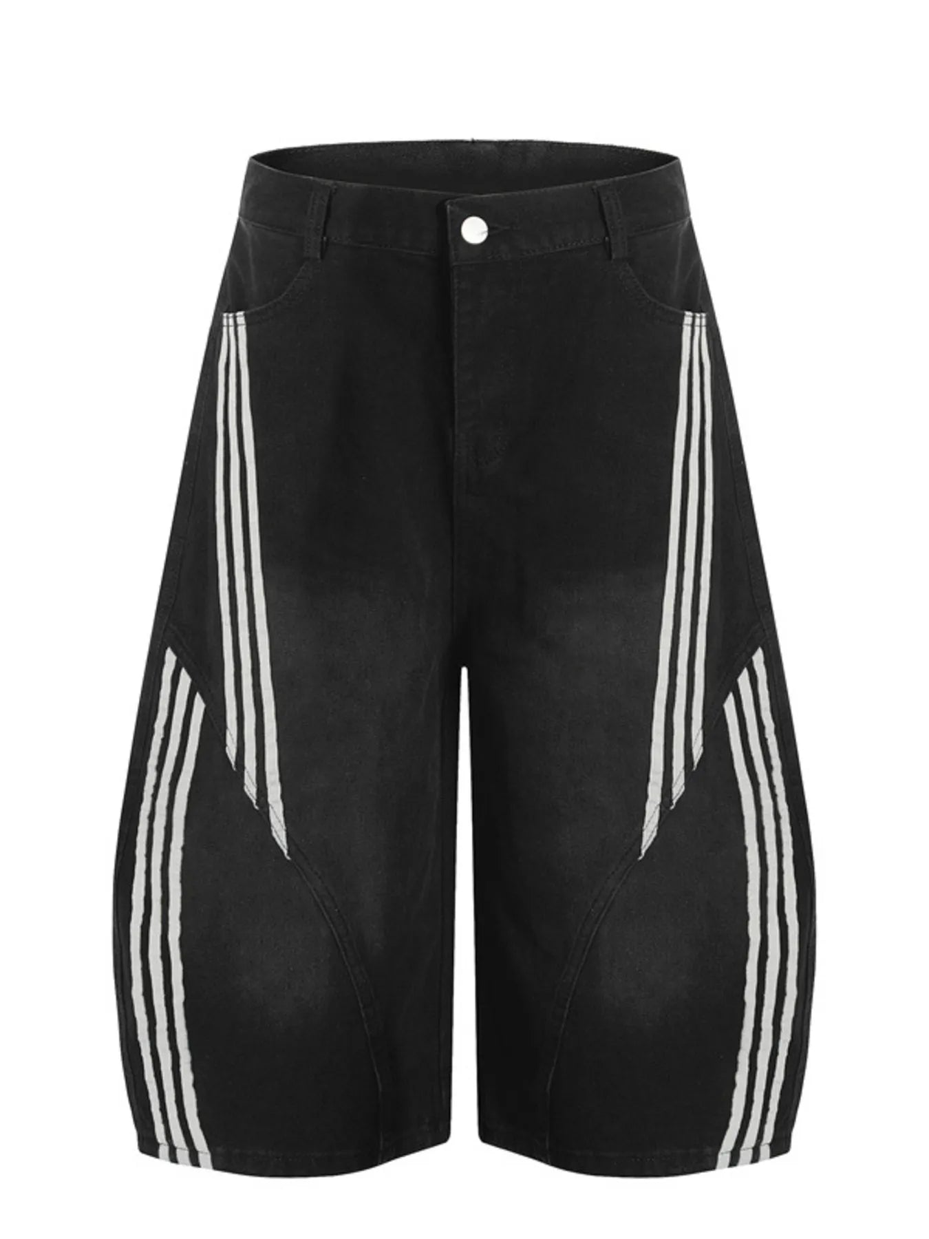 Men's Striped Loose Fit Denim Shorts Black - Fashorio