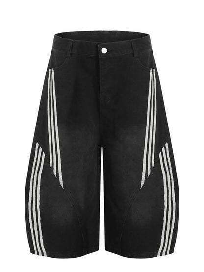Men's Striped Loose Fit Denim Shorts Black - Fashorio