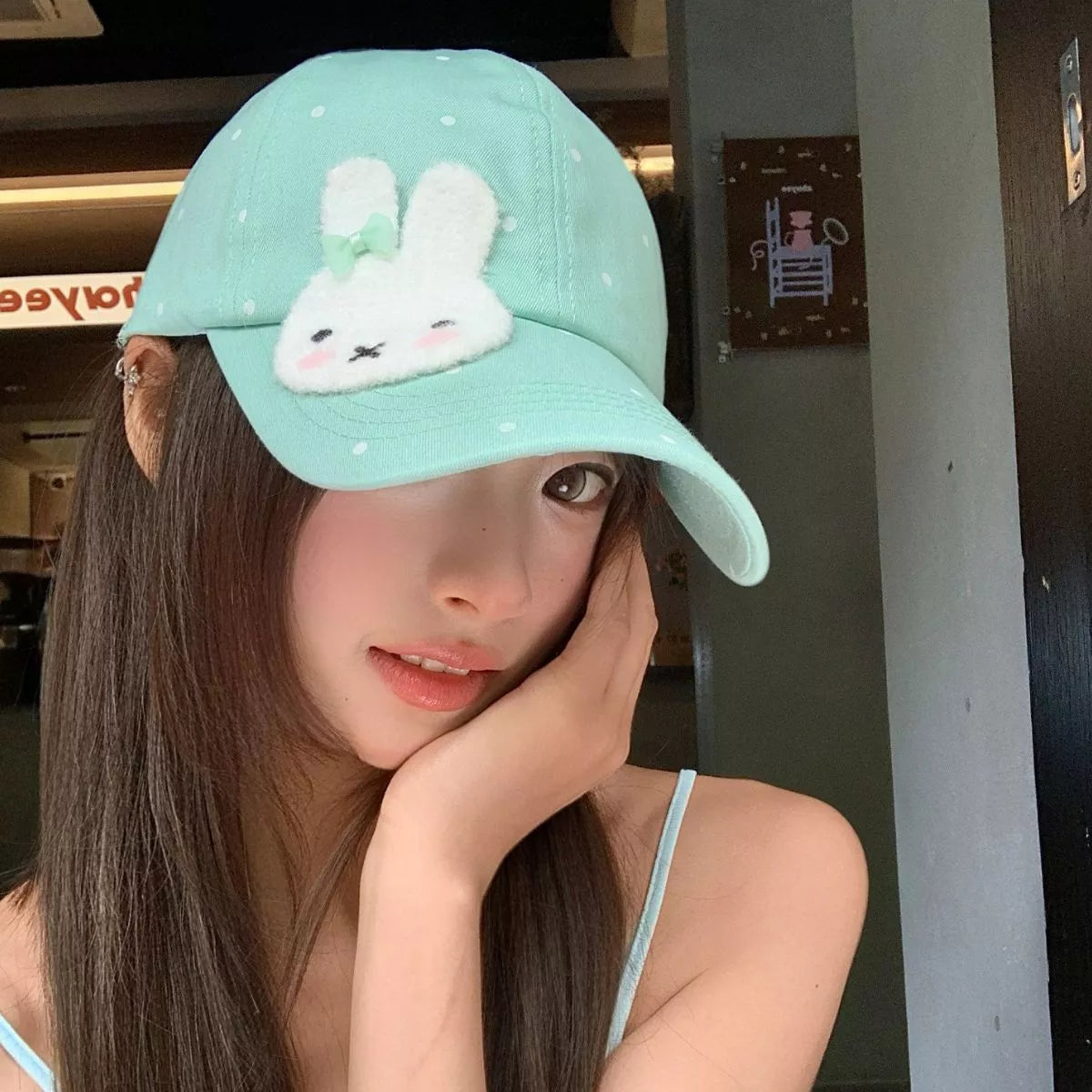 Cotton polka dot cap crown and panel detail