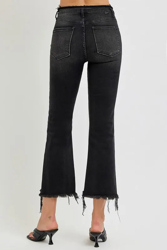 RISEN Full Size Raw Hem Cropped Flare Jeans Plus Size - Fashorio