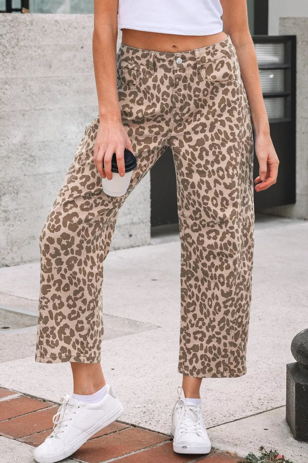 Back view of leopard print cropped denim