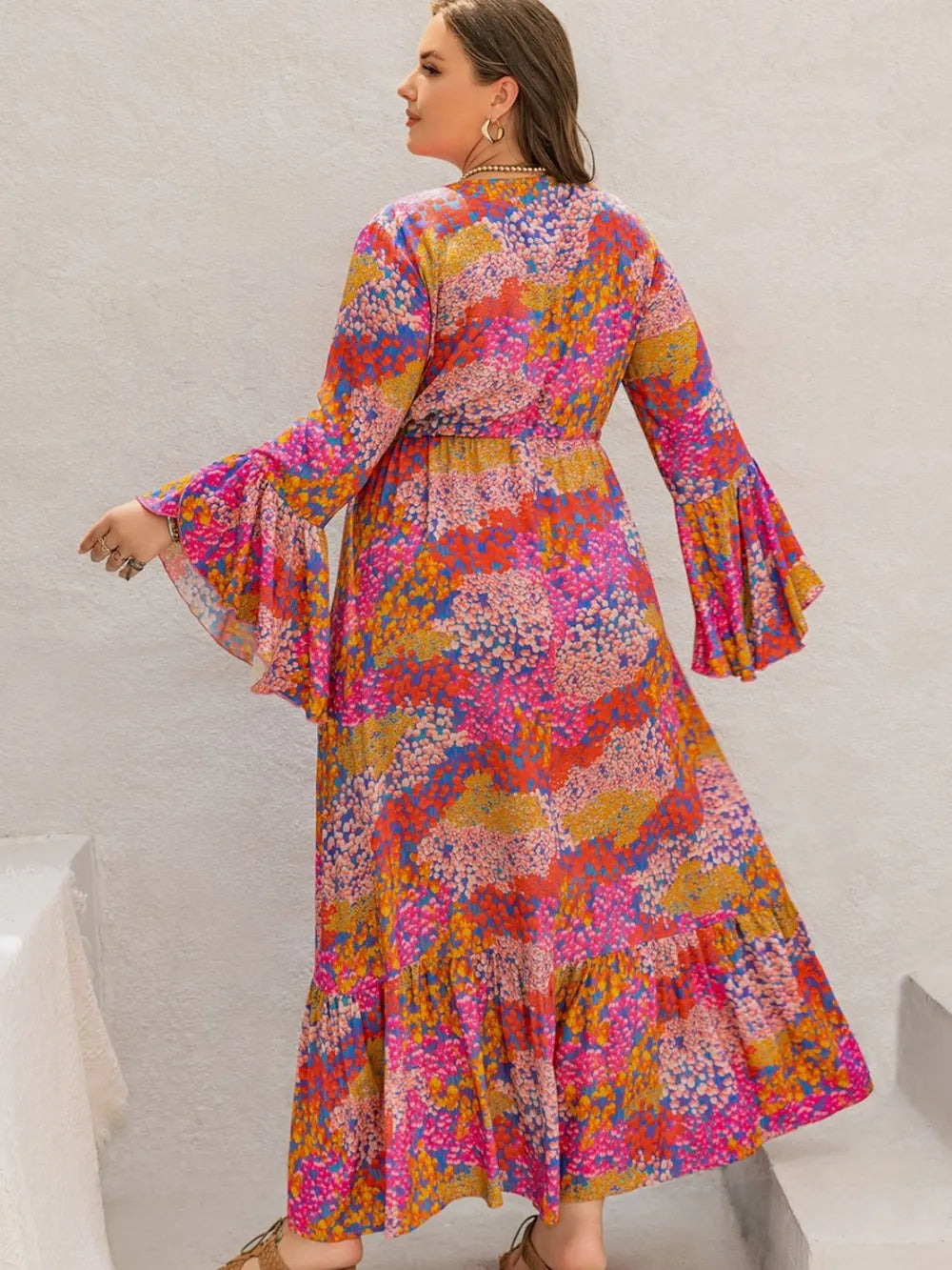 Printed V neck long sleeve maxi dress side view