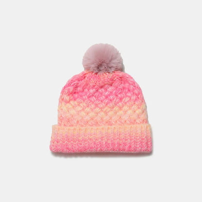 Gradient Knit Hat with Pompom - Fashorio