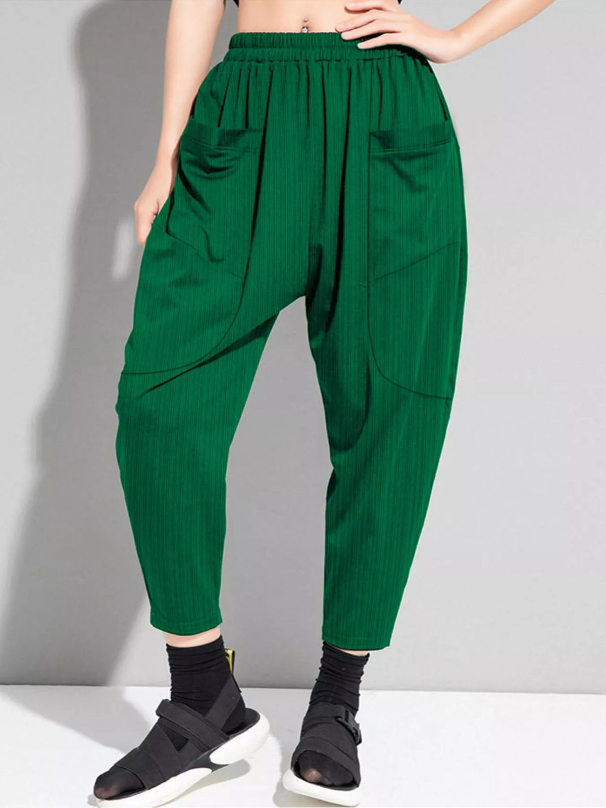 Plus size loose fit harem pants close up detail