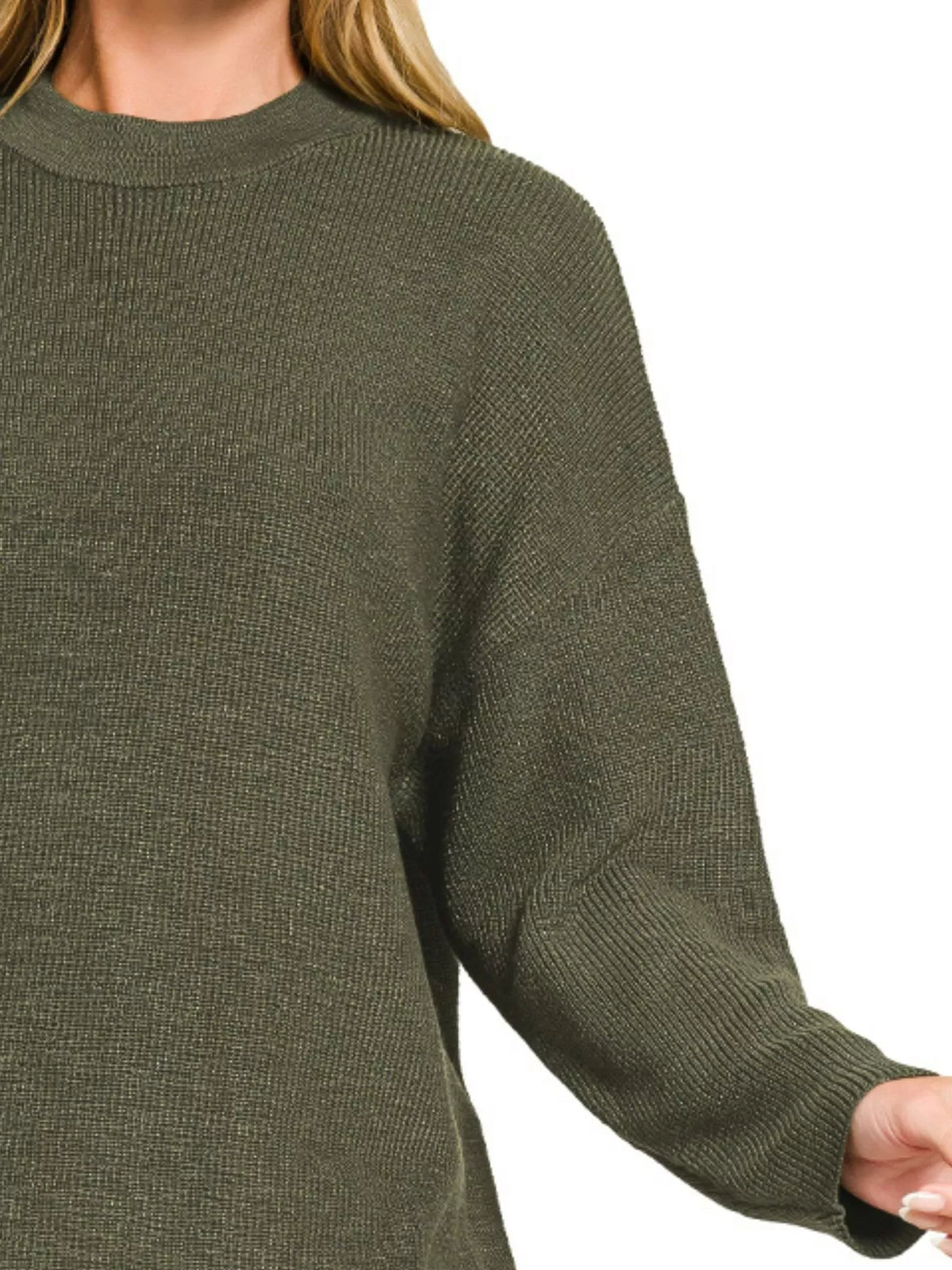 Round Neck Sweater Top and Shorts Set in Olive side view
