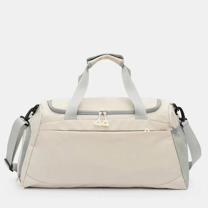 Oxford Cloth Multi Pockets Adjustable Strap Travel Bag Beige One Size - Fashorio