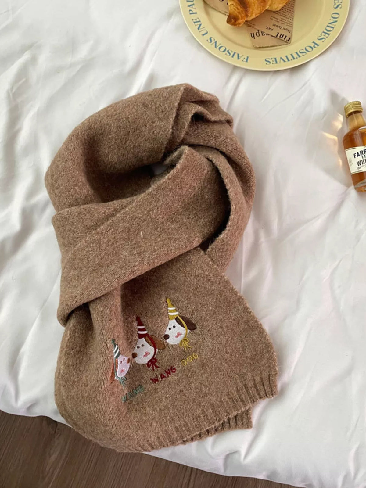 Embroidered dog plush scarf draped styling