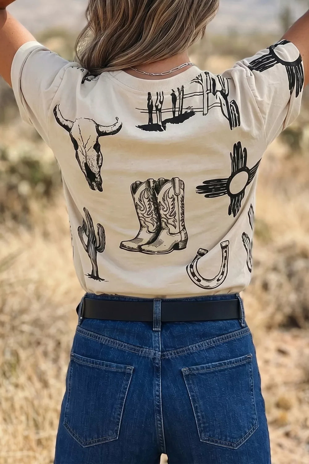 Khaki western print tee back view